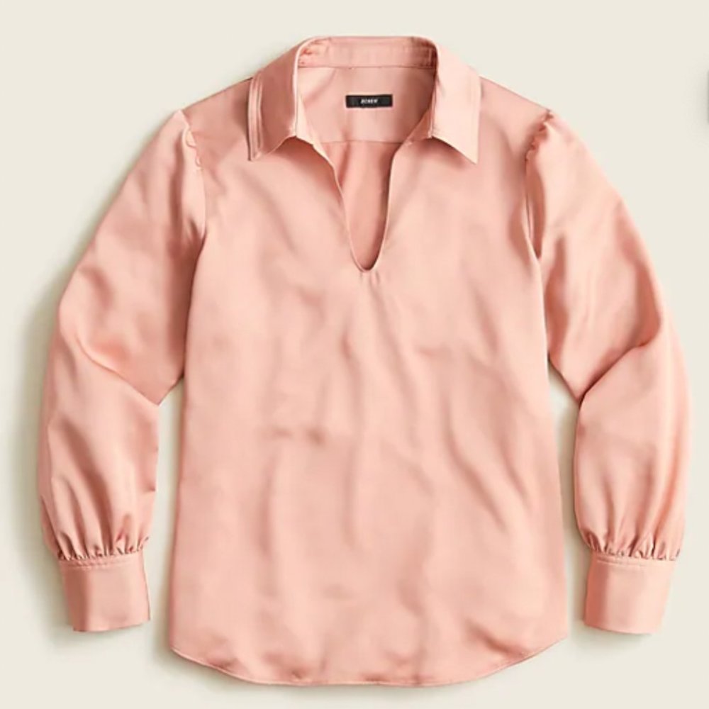 Collared satin-back crepe popover blouse top